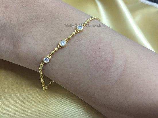 Moissanite Chain Bracelet • Bead Bracelet • Minimalist Moissanite Diamond Bracelet For Girl • Dainty Chain Bracelet • Birthday Gift for Her