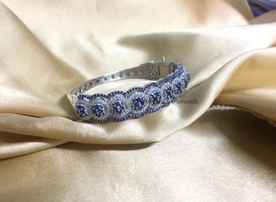 5.00 Ct Blue Sapphire And Moissanite Bangles Bracelet, Sapphire Bangle Bracelet, Gemstone Bangle, Anniversary Gift for Women ,12.80mm Width