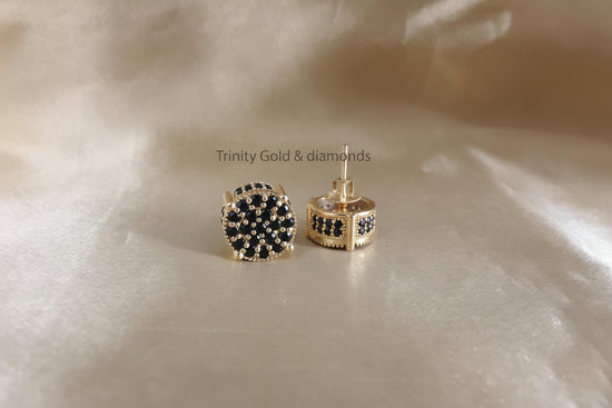Black Stud • Mens Black Stud Earrings with Screw Back • Size 11.80mm • Flower Shape Cluster Unisex Stud Earrings • Perfect Birthday Gift