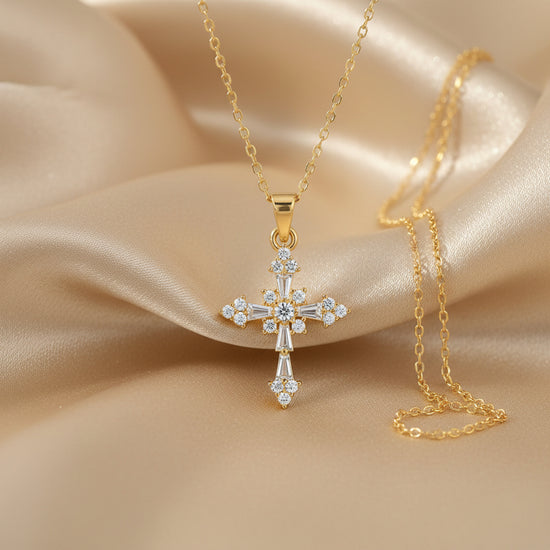 Cross Pendant • Lab Grown Diamond Dainty Cross Pendant Necklace for Women • Solid 14KT White/Yellow Rose Gold • Religious Gift for Her