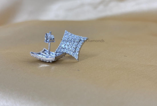 Kite Shape Lab Grown Diamond Earrings for Him & Her • Unisex Double Halo Square Diamond Studs • Push Back Closure