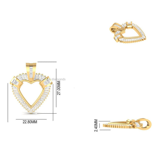 Channel Set Baguette Heart Pendant Necklace for Women • Elegant Heart Necklace • Perfect Gift for Her