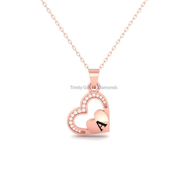 Diamond Heart Pendant • Personalized Lab Grown Diamond Heart Pendant for Women • 14KT Gold Heart Pendant • Gift for Her • Without Chain