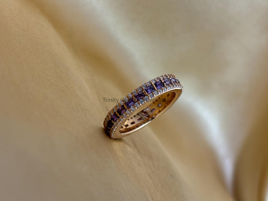 Amethyst Eternity Ring for Women • White Moissanite Diamond Ring • All Way Diamond Ring for Her • Size 5-12 USA