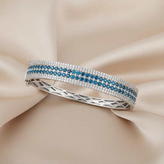 Sapphire and Diamond Bangles / 14k white gold Plated bangles / diamond bangles / sapphire gemstone bangles / September birthstone jewelry
