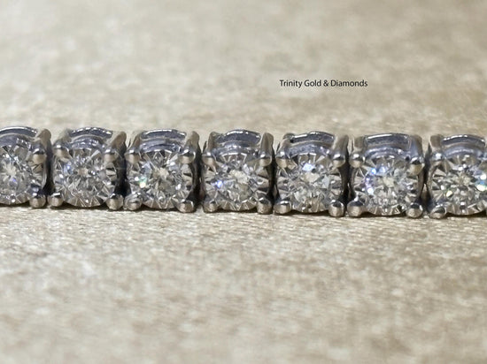 Moissanite Tennis Bracelet for Women, White Gold Plated CZ Bracelet, 4MM Round Stones, Dainty Sparkly Jewelry Gift, Adjustable 7 Inch