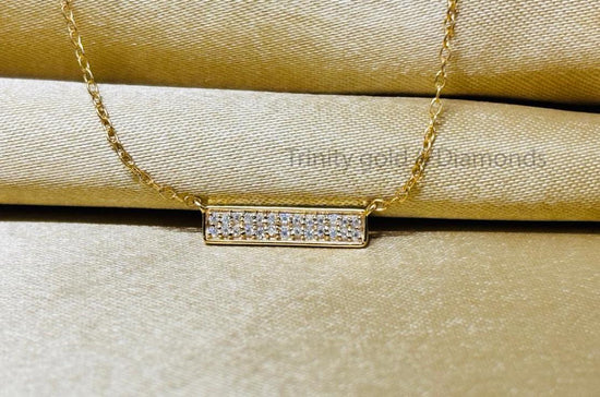 Two Row Bar Pendant • Dainty Two Row Moissanite Necklace for Girl • Minimalist Pendant Necklace • Perfect Gift for Her