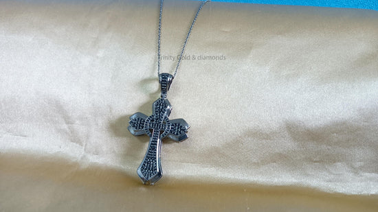 Black Cross Pendant for Men • Large Sterling Silver Black Diamond Cross Pendant • Christmas Gift • Statement Jewelry • Hip Hop Cross