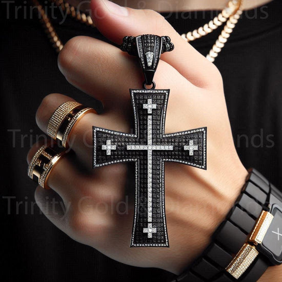 Cross Pendant for Men • Large Sterling Silver Black Double Cross Pendant • Perfect Gift • Statement Jewelry • Hip Hop Cross