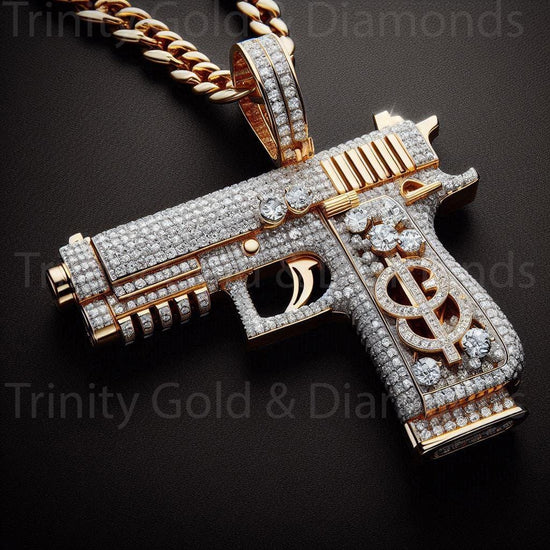 Moissanite Diamond Gun Pendant for Men • Sterling Silver Gun Pendant • Christmas Gift • Pistol Gun Pendant Biker Men&