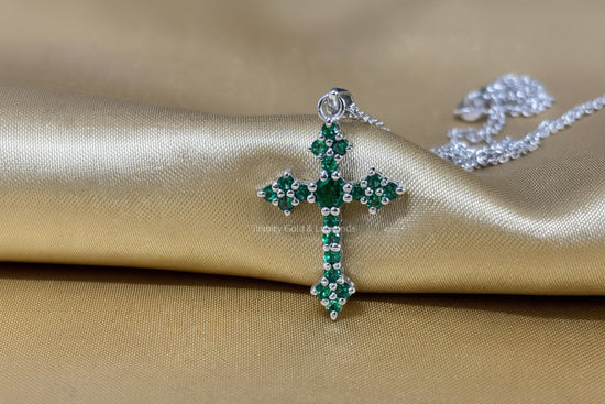 Handmade Cross Pendant • Green Emerald Gemstone Cross Pendant Necklace for Women • Perfect Christmas Gift • Dainty Cross Pendant