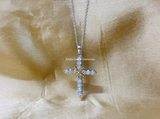 Cross Pendant • Lab Grown Diamond Cross Pendant Necklace for Women • Perfect Christmas Gift • Two Tone Cross Pendant