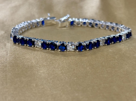 Lab Grown Diamond Tennis Bracelet For Women • Blue Sapphire Gemstone Bracelet for Her • Multistone Gemstone Bracelet • Perfect Gift