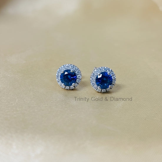 Blue Diamond Stud Earring • Halo Diamond Stud Earrings for Women • Moissanite Diamond Stud Earring for Her • Perfect Gift