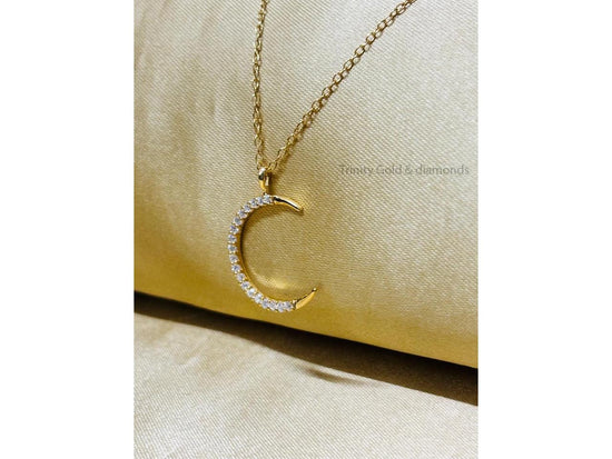 Half Moon Diamond Pendant • Dainty Half Moon Necklace for Girl • Minimalist Pendant Necklace • Perfect Gift for Her • With Chain