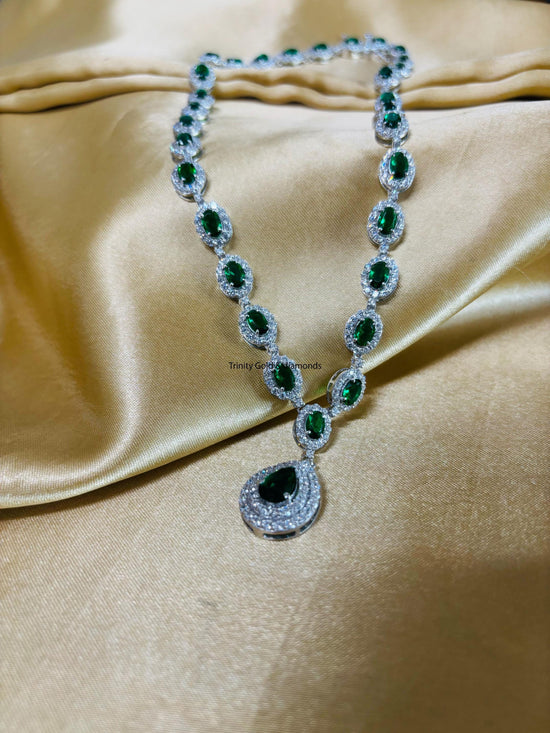 Emerald Necklace, Pear Oval Necklace, Diamond Necklace, Gold Necklace, Silver Necklace, Bridal Emerald Necklace, Wedding Jewelry