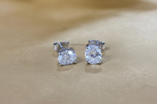 Lab Grown Diamond Stud Earrings • Oval Cut Stud Earring for Women with Push Back • Classic Four Prong Oval Stud Earring for Her