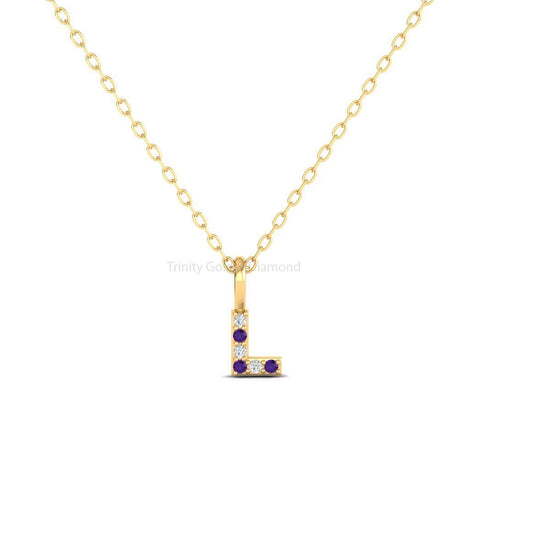 Dainty L Initial Birthstone Necklace, Minimalist Necklace, Sapphire Letter Necklace For Her, Custom Necklace, Amethyst Initial Necklace