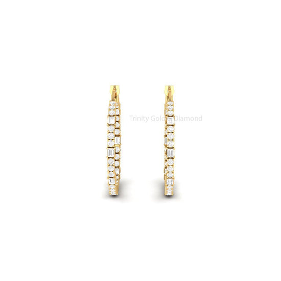 Diamond Hoop Earrings, Inside out Diamond Hoop Earrings, Brilliant Cut Hoop Earrings, Handmade Wedding Earrings For Women, Silver Earrings