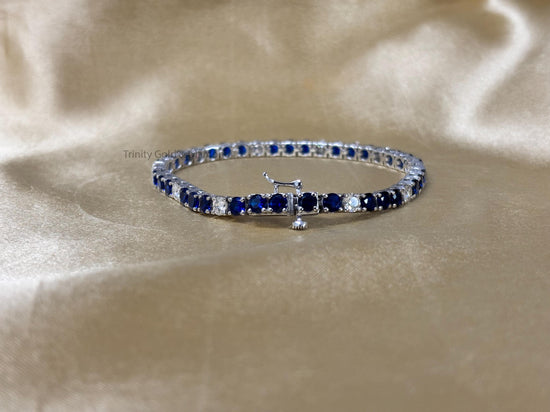 4.0mm Tennis Bracelet • Blue Sapphire and White Lab Grown Diamond Tennis Bracelet for Women • Size-5-10 Inch • Anniversary Gift for Women