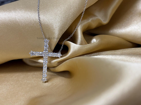 Lab Grown Diamond Cross Pendant Necklace For Women • Classic Cross Pendant • Religious Gift for Her