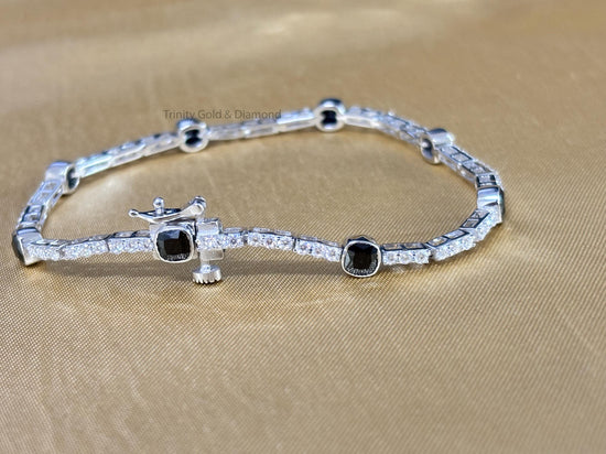 Cushion Cut Tennis Bracelet For Women • Anniversary Gift for Her • Timeless Moissanite White Diamond And Black Cushion Cut Tennis Bracelet
