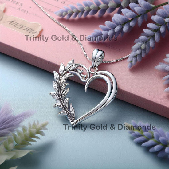 Leaf & Heart Necklace, Personalized Heart Pendant, Unique Heart Jewelry For Her, Women&