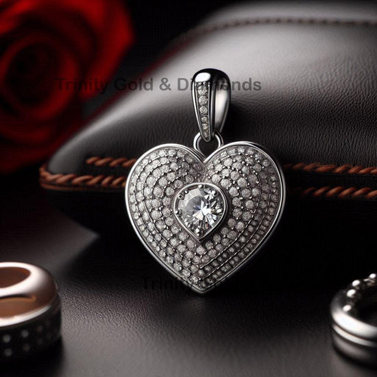 Cluster Diamond Heart Pendant, Moissanite Heart Pendant for Her, Prong Set Heart Pendant, Moissanite Jewelry, Cluster Necklace Heart Gifts