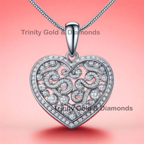 Channel Set Moissanite Heart Necklace, Halo Heart Pendant, Beautiful Heart Design Diamond Necklace, Bridesmaid Gift, Special Gift for Her