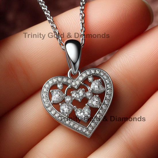 Classic Heart Pendant Necklace, Silver Moissanite Heart Necklace, Wedding Necklace, Bridesmaid Gifts, Perfect Heart Necklace Gift for Her