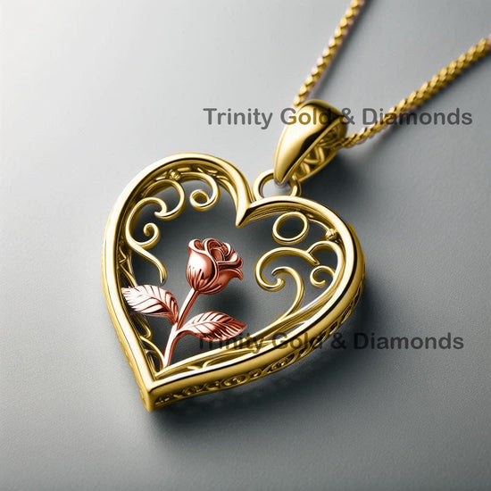 HEART PENDANT • Heart Rose Necklace • Unique Heart Pendant with Red Rose • Perfect Gift for Love