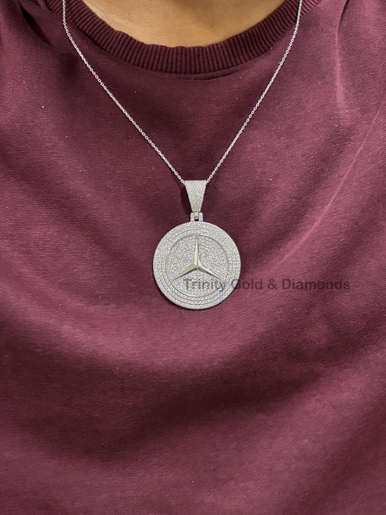 Luxury Round Pave Diamond Iced Out Pendant for Men in Sterling Silver, Hip Hop Style Necklace Charm