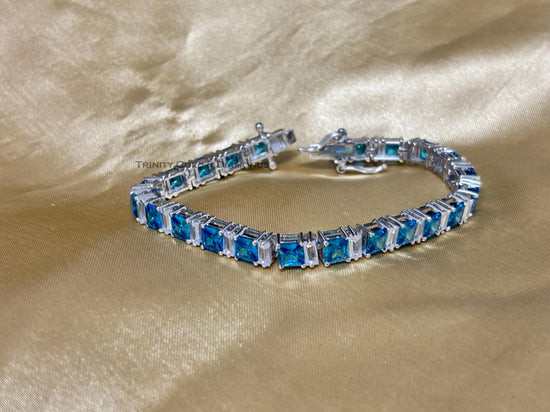 Gemstone Tennis Bracelet • Fancy Shape Tennis Bracelet In Sterling Silver For Women • Anniversary Gift • Size-5-12 Inch