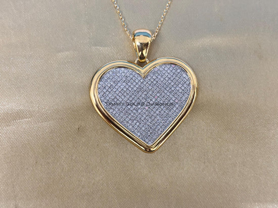 Micro Pave Diamond Heart Pendant Necklace • Moissanite Pave Heart Pendant • Gold Heart Pendant, Love Necklace • Necklace, Gift for Mom,