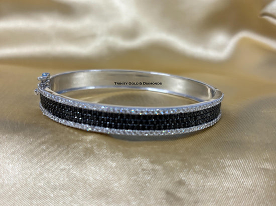 Black Diamond Bangle Bracelet For Women • White Moissanite And Black Diamond Bangle Bracelet • Diamond Bangle • Anniversary gift for her