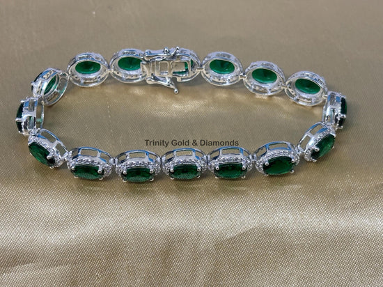 Oval Gemstone Bracelet • White Moissanite Green Oval Emerald Diamond Tennis Bracelet For Women • Perfect Anniversary Gift • Size-5-12USA
