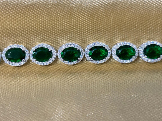 Oval Gemstone Bracelet • White Moissanite Green Oval Emerald Diamond Tennis Bracelet For Women • Perfect Anniversary Gift • Size-5-12USA