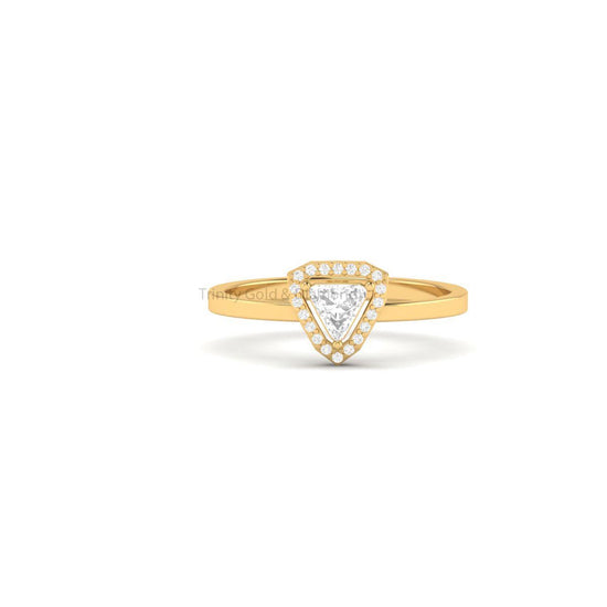 Trillion Cut Moissanite Engagement Ring, Diamond Wedding Anniversary Gift For Women, Proposal Ring With Halo Diamonds,
