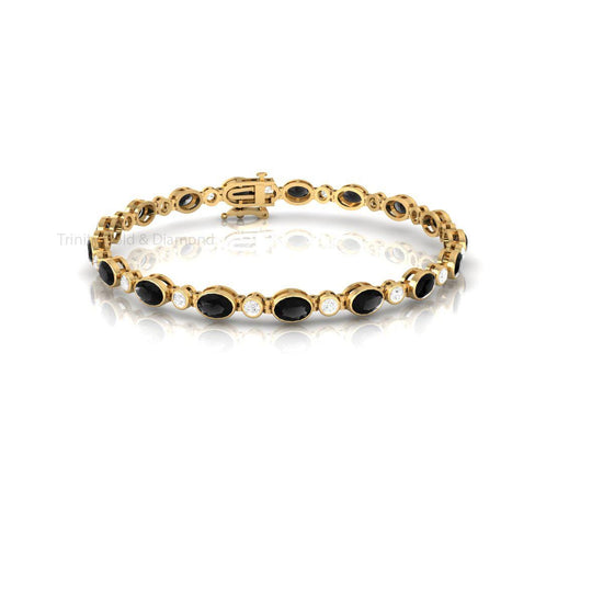 Black Diamond Women Tennis Bracelet, Unique Oval Bracelet, Beautiful Handmade Bracelet, Black Silver Diamond Bracelet, Gift For Wife, Gifts