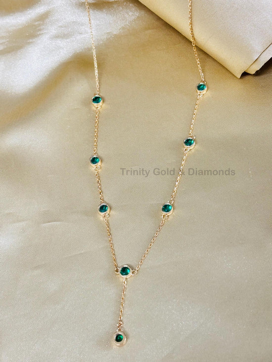 Bezel Set Station Emerald Necklace For Women • Dainty Layering Necklace • 925 Sterling Silver Gift