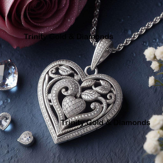 Heart Pendant Necklace • Unique Heart Necklace • Moissanite Double Heart Pendant • Leaf Shape Heart • Silver Heart Jewelry • Gift For Womens