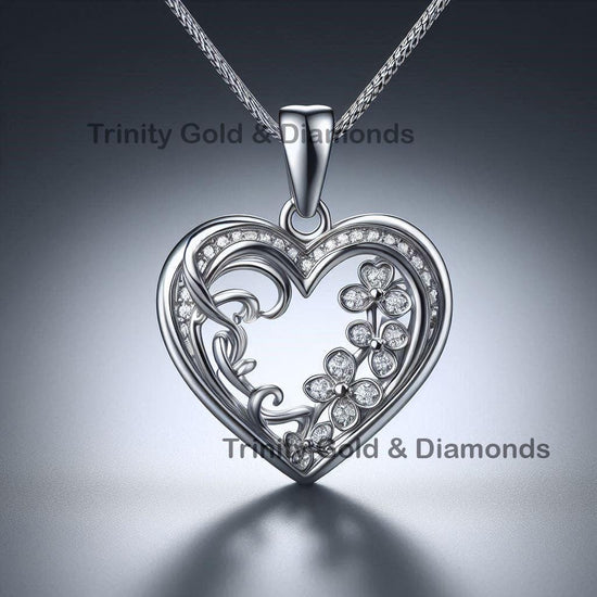 Diamond Heart Pendant, Moissanite Heart Pendant, Unique Floral Heart Necklace, Twist Heart, Gift for Love Necklace, Anniversary Gift Idea