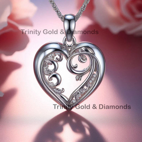 Handmade Diamond Heart Necklace, Moissanite Heart with Milgrain, Charm Heart Neckalce, Love & Friendship Promise Pendant, Dainty Heart Gift