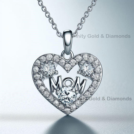 Mom Heart Pendant • Moissanite Heart Necklace • Pave Heart MOM Necklace • Handmade Gift for Her • Mother’s Day Gift for Mom