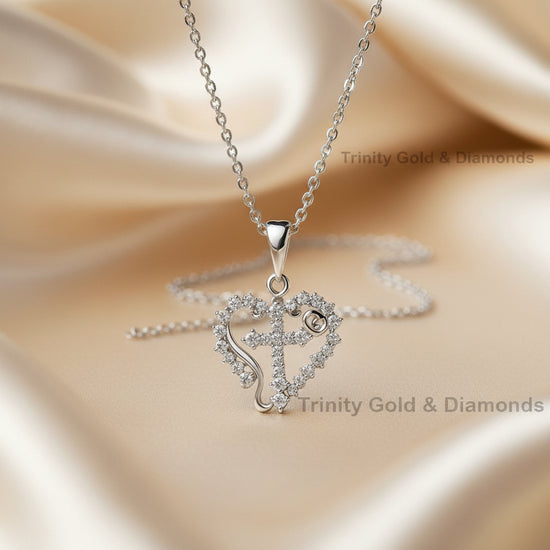 HEART PENDANT • Moissanite Heart Cross Necklace • Heart Necklace • Natural Diamond Gift for Mom • Lab Grown Necklace •