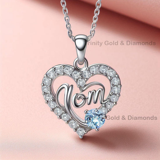 Mom In Heart Pendant Necklace • Moissanite Heart MOM Necklace • Handmade Gift for Her • Mother’s Day Jewelry • Sentimental Gift for Mom