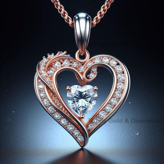 Heart Shaped Moissanite Pendant Necklace • Rose Gold & Silver Double Heart Necklace • Handmade Diamond Jewelry • Gift for Mom or Her