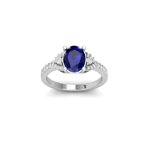 Oval Blue Sapphire Engagement Ring, White Gold Plated Ring for Her, Vintage Style Sapphire Ring, September Birthstone, Wedding Gift