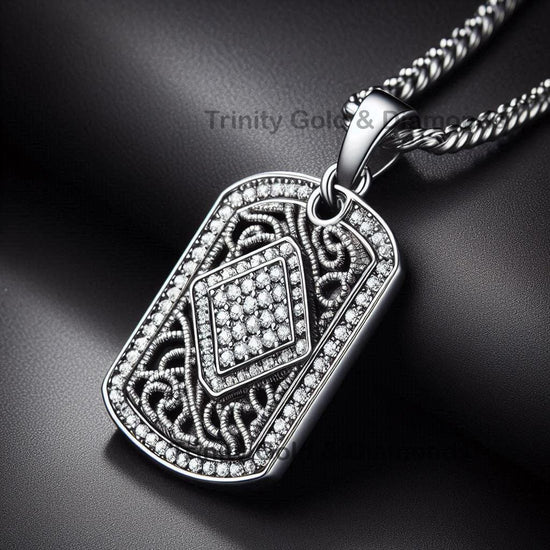 Men’s Vintage Dog Tag Pendant, Moissanite Pavé Necklace, 925 Sterling Silver, Statement Hip Hop Jewelry, Gift for Him