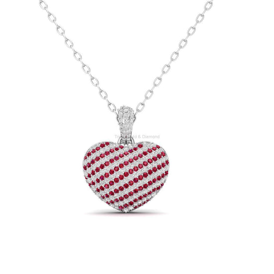 29mm Striped Heart Pendant Necklace, Red White Pave CZ Love Necklace, Jewelry Gift for Her, Candy Cane Heart Necklace,